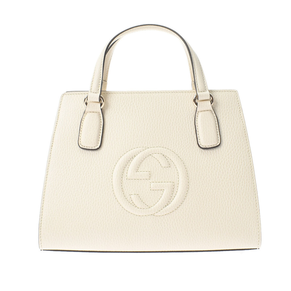 Gucci Interlocking GG White Silver Hardware Leather Shoulder Bag
